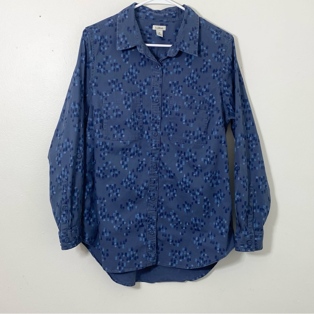 L.L. Bean Shirt Mens M Blue Abstract Long Sleeve Button-Up